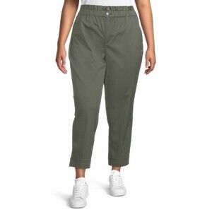 Terra & Sky Plus Size high rise paperbag pants Womens 3X (24W-26W) Olive Green